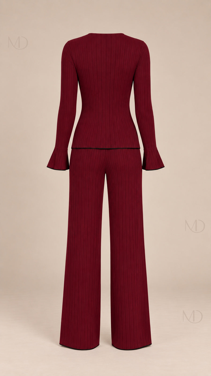 Vera Ribbed Bow Pajama Set burgundy mannequin back