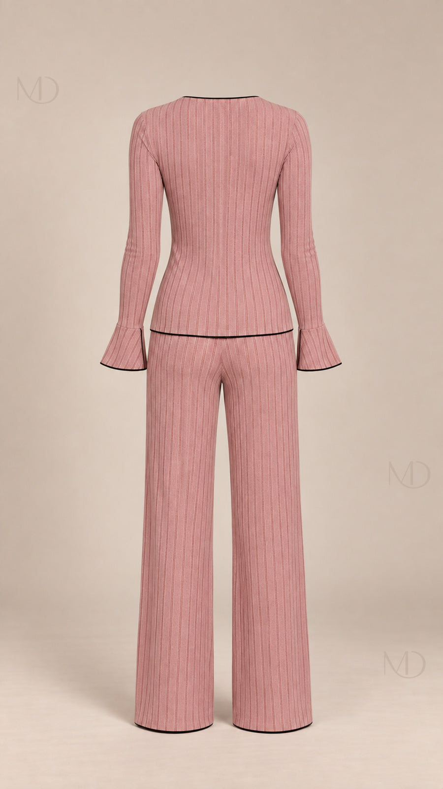 Vera Ribbed Bow Pajama Set dusty rose mannequin back