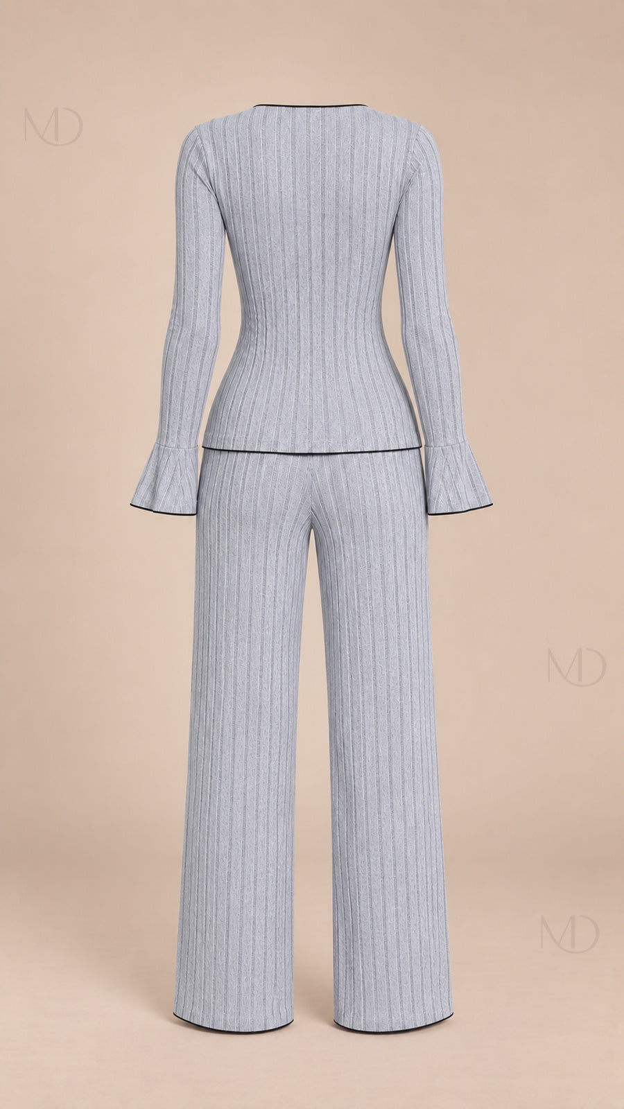 Vera Ribbed Bow Pajama Set grey mannequin back