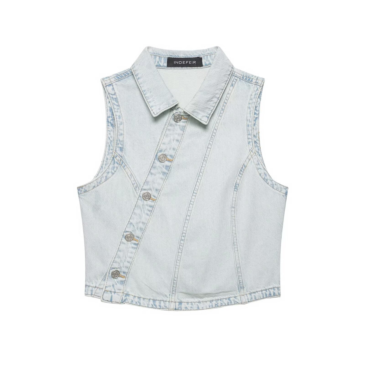 Washed Denim Vest And Wide Leg Jeans Set