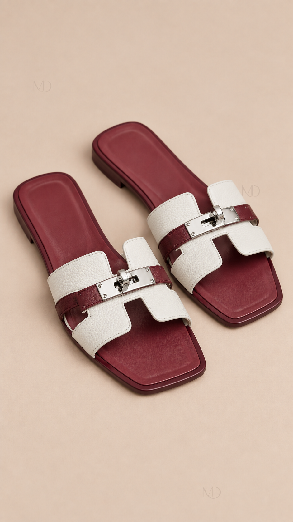 Odette Buckle Flat Slides — White Burgundy product only