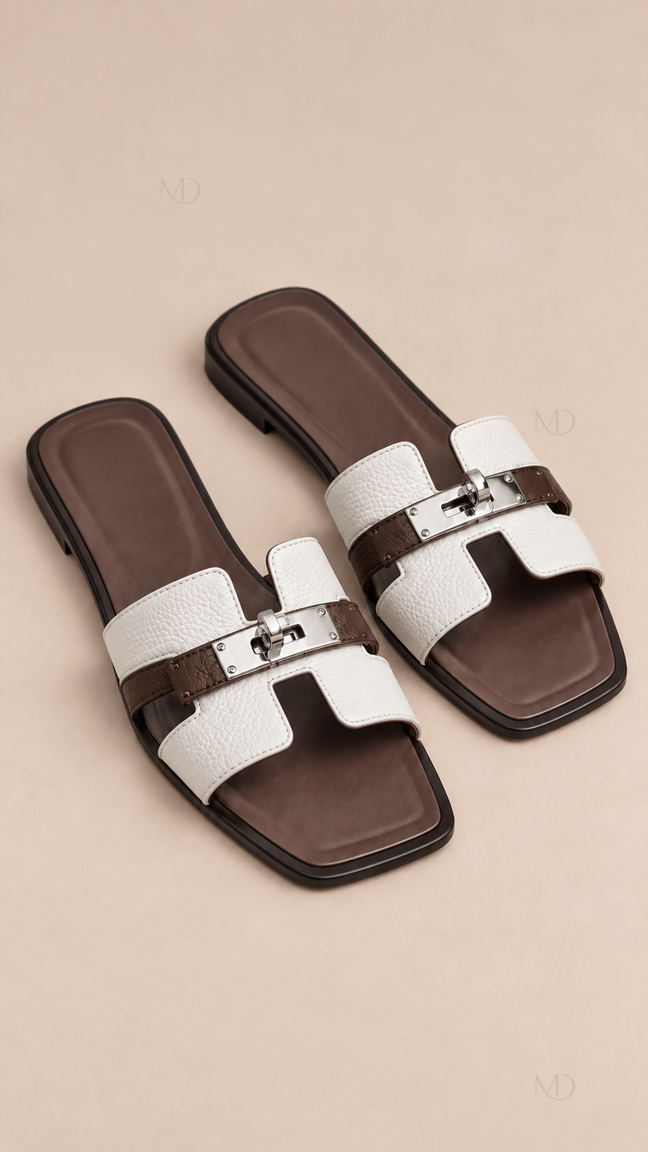 Odette Buckle Flat Slides — White Coffee product only