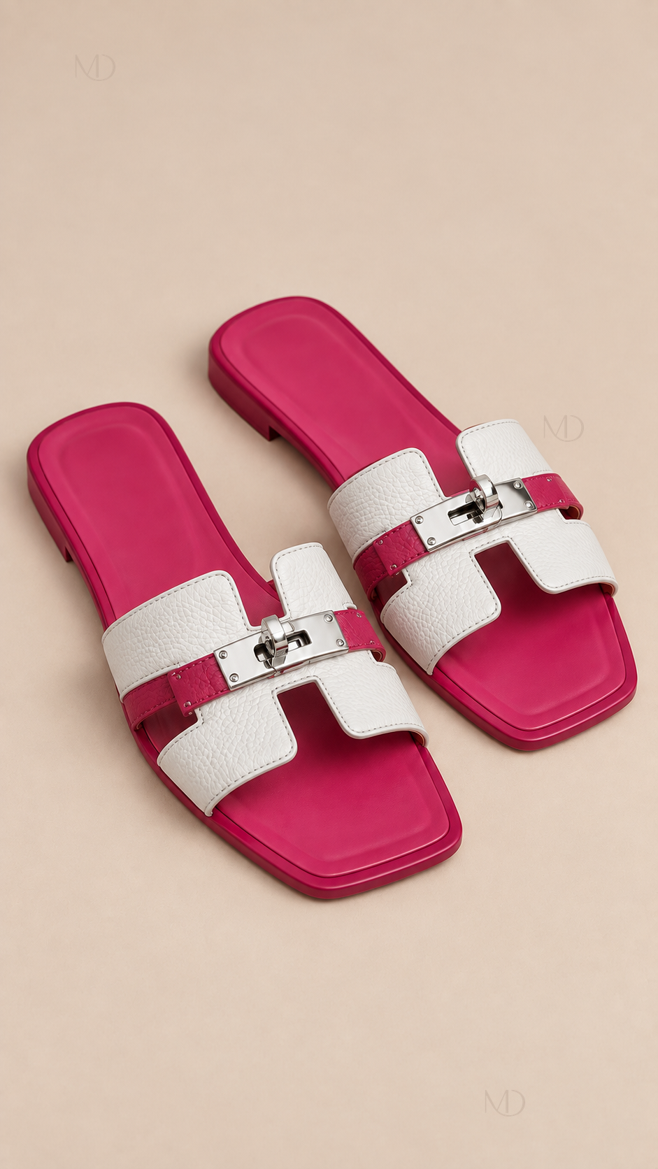 Odette Buckle Flat Slides — White Fuchsia product only