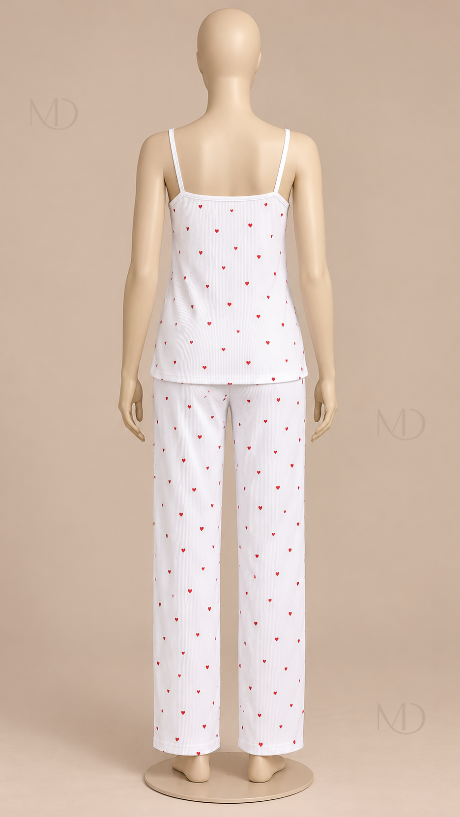 Fiammetta Heart-Dot Cami Pajamas — White mannequin back