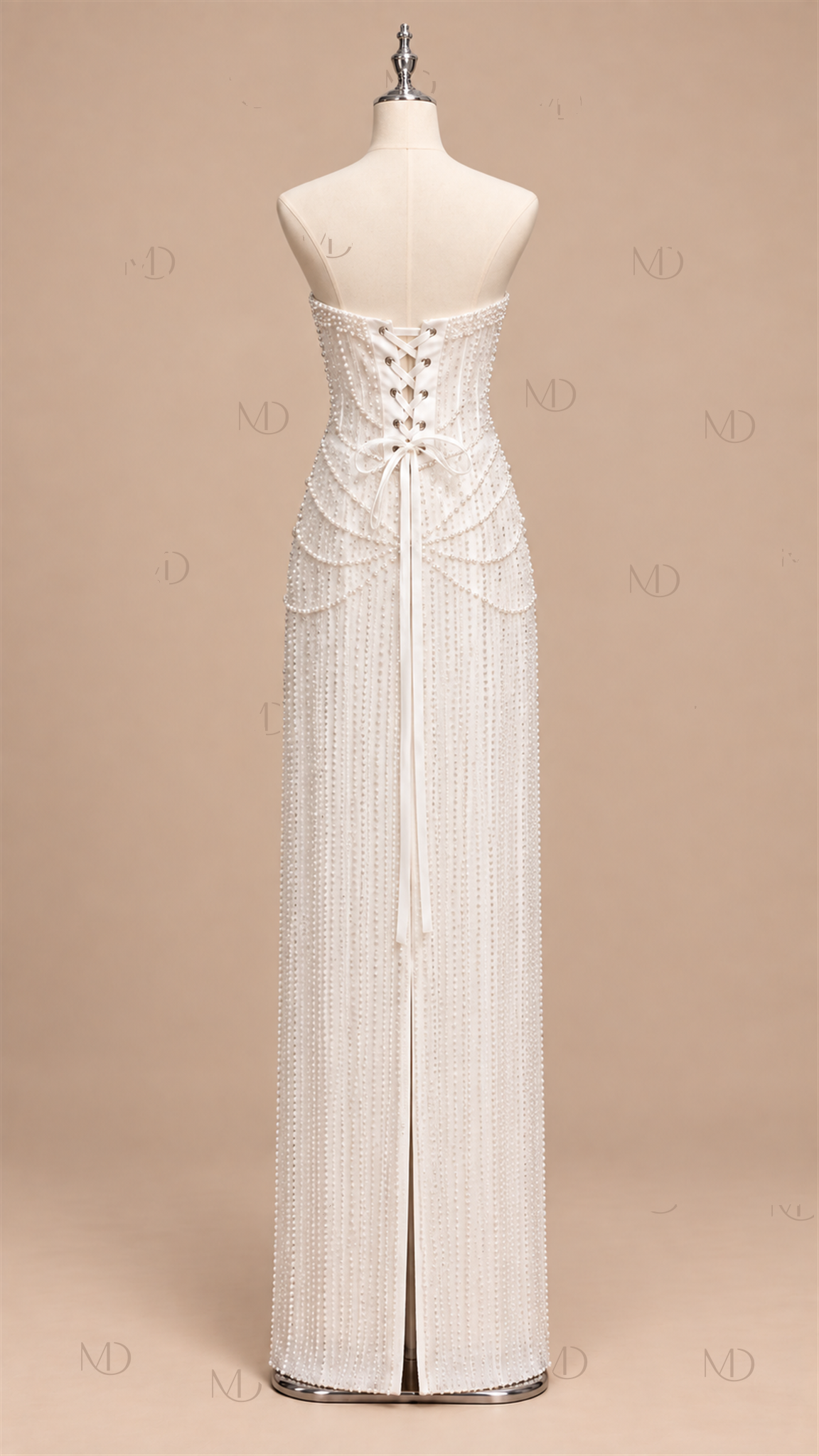 Seraphina Pearl Column Gown — White mannequin back