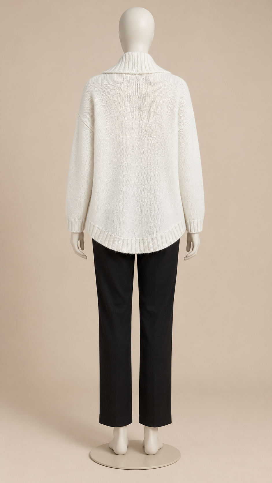Tove Shawl-Collar Cardigan — White mannequin back