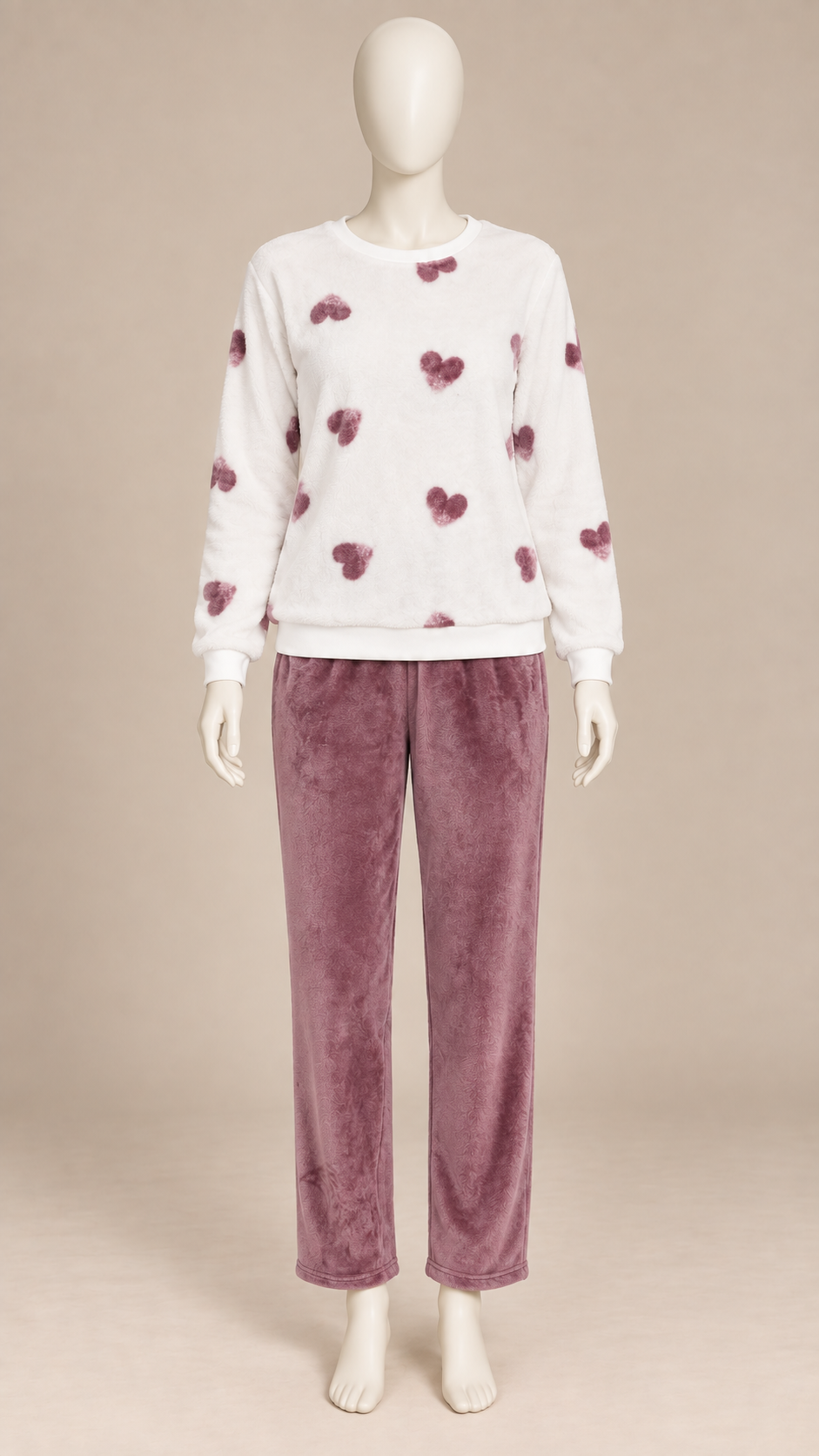 Linnea Heart-Print Pajamas — White mannequin front
