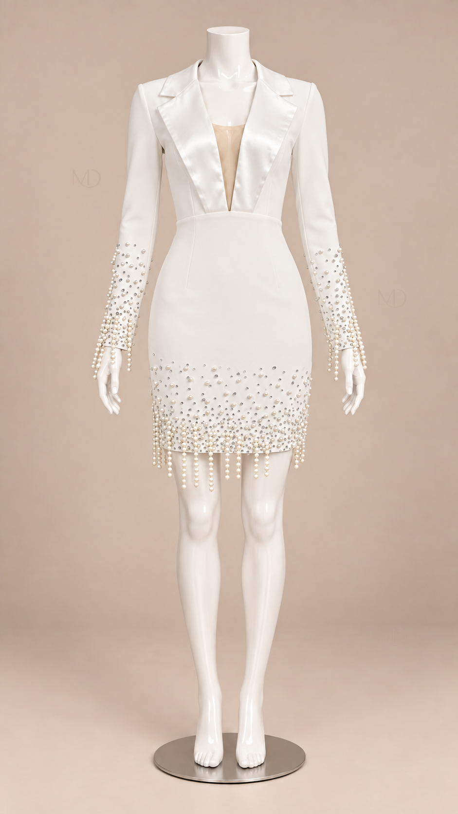Delphine Pearl Blazer Mini Dress — White mannequin front