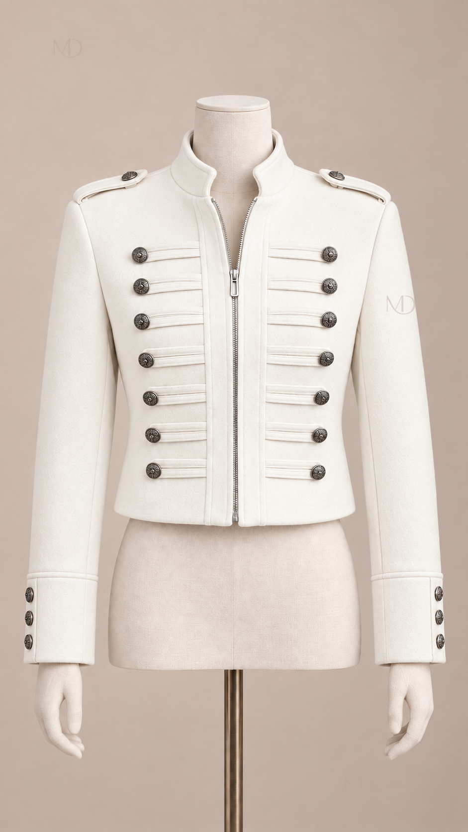 Sloane Military Cropped Jacket — White mannequin front