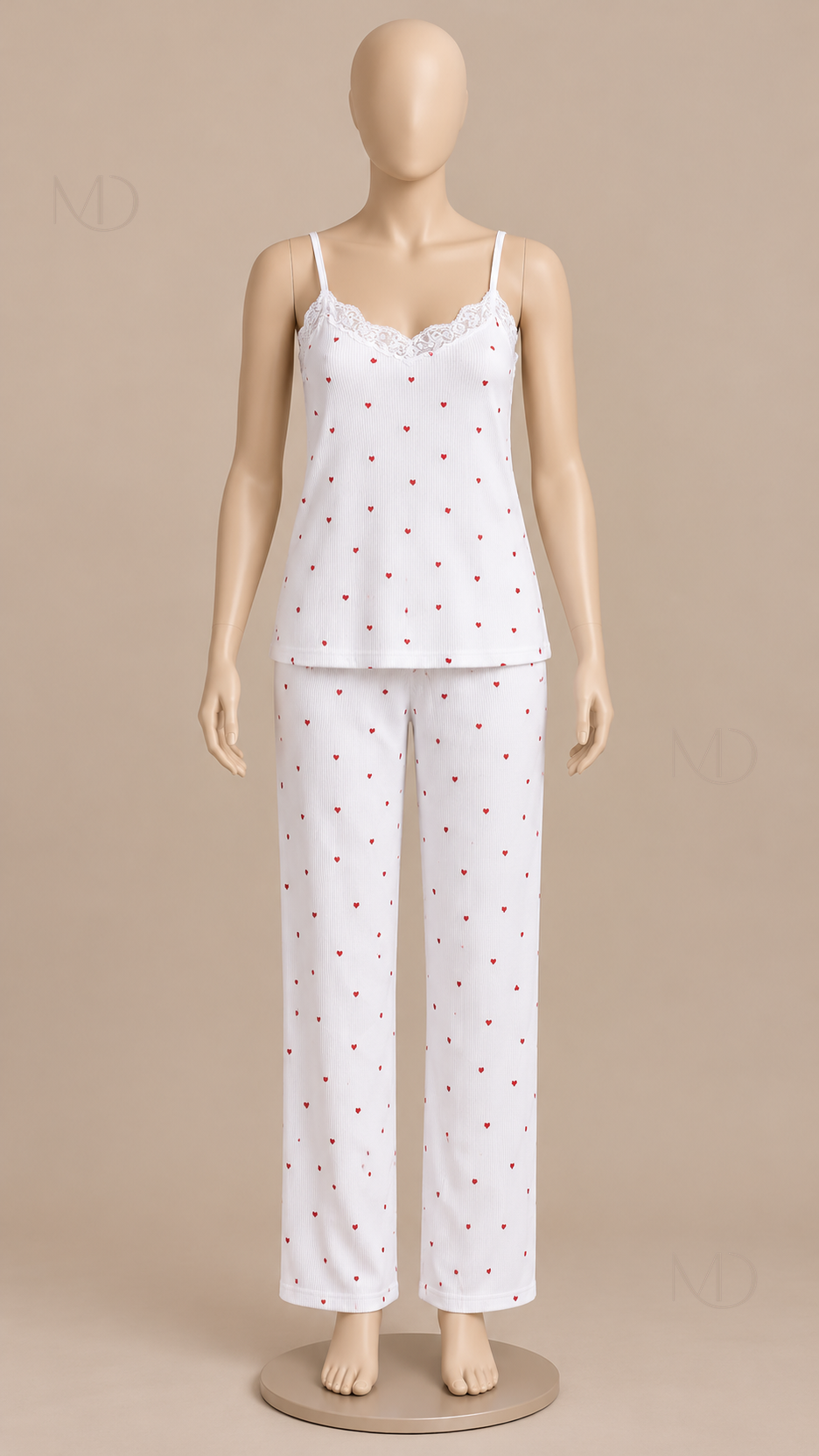 Fiammetta Heart-Dot Cami Pajamas — White mannequin front