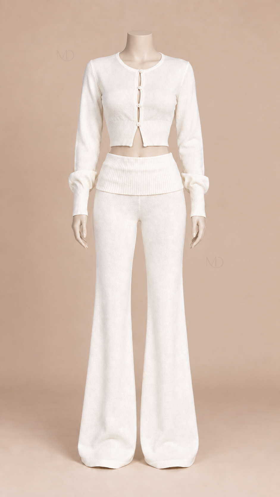 Mila Cropped Cardigan Pants Set — White mannequin front