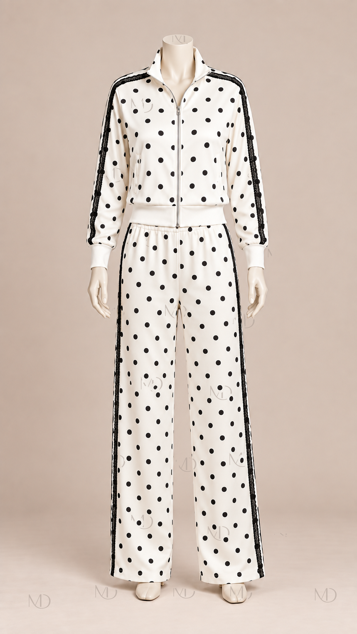 Delphine Polka Dot Track Set — White mannequin front