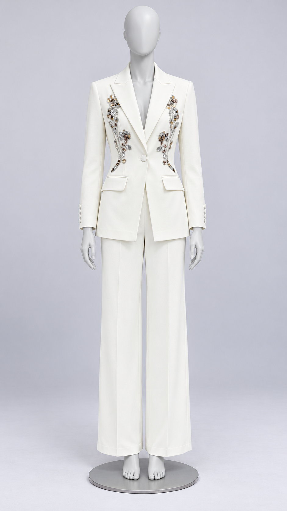 Rowena Sequin-Vine Suit Set — White mannequin front