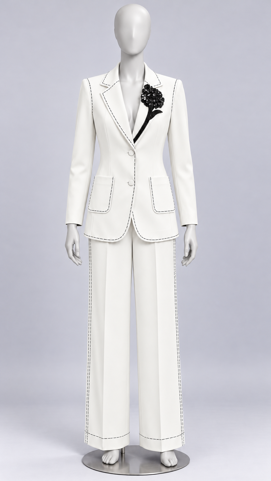 Elinor Saddle-Stitch Suit — White mannequin front