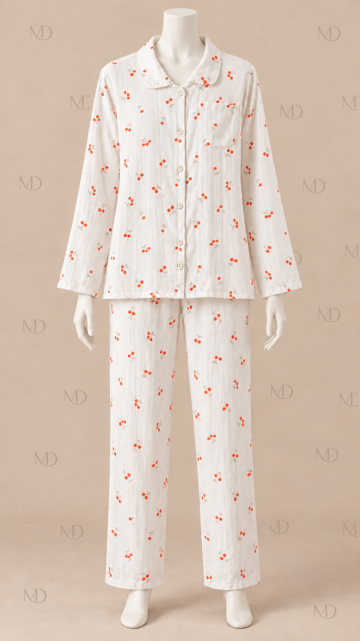Cerise Cotton Gauze Pajama Set — White mannequin front