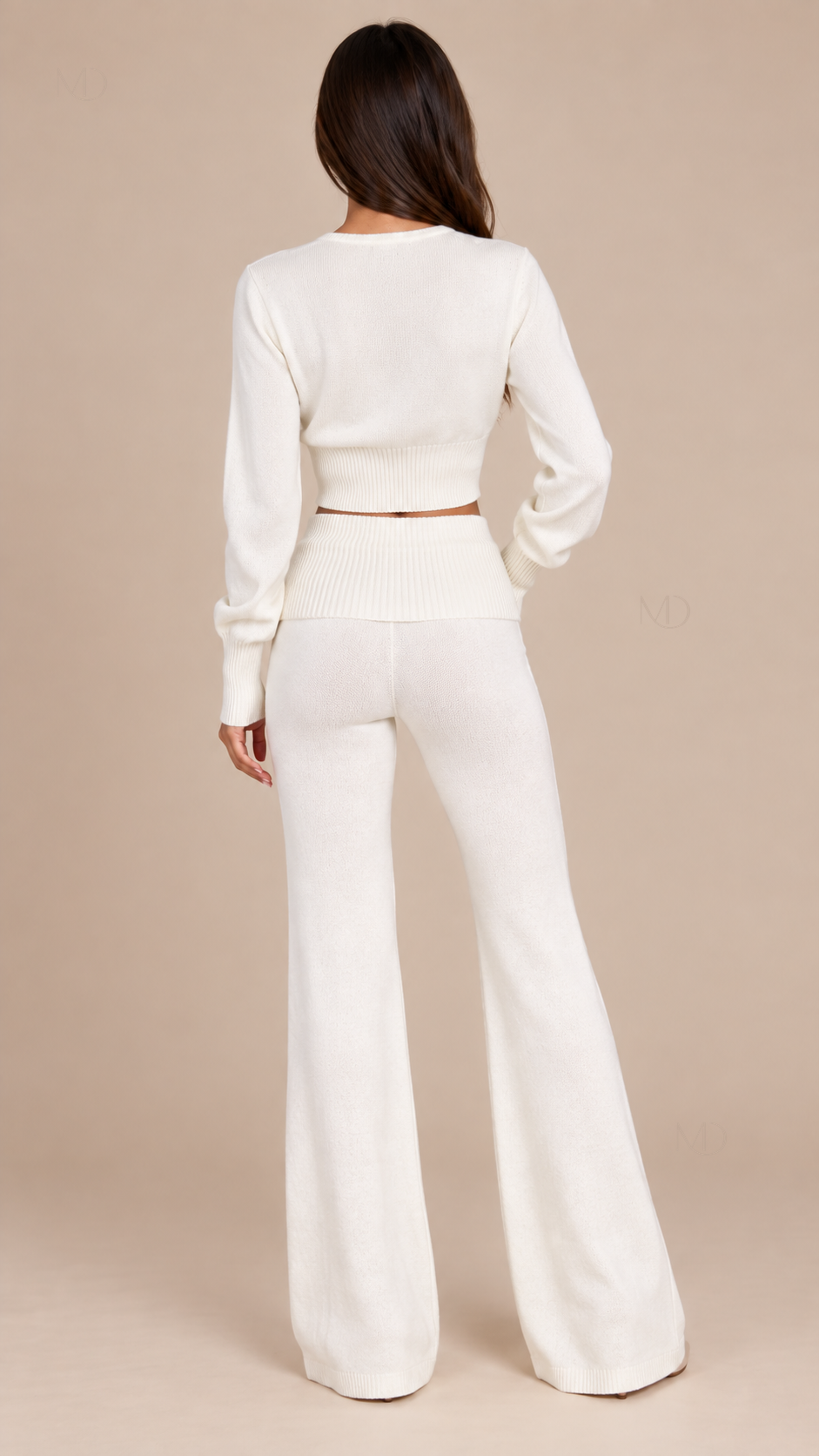 Mila Cropped Cardigan Pants Set — White model back