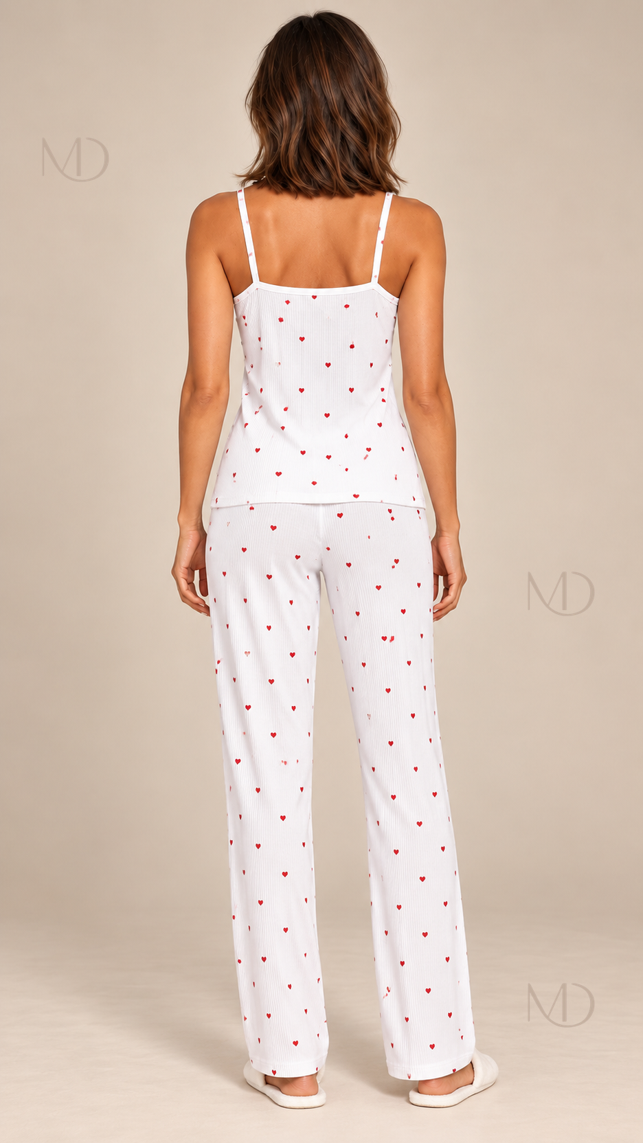Fiammetta Heart-Dot Cami Pajamas — White model back