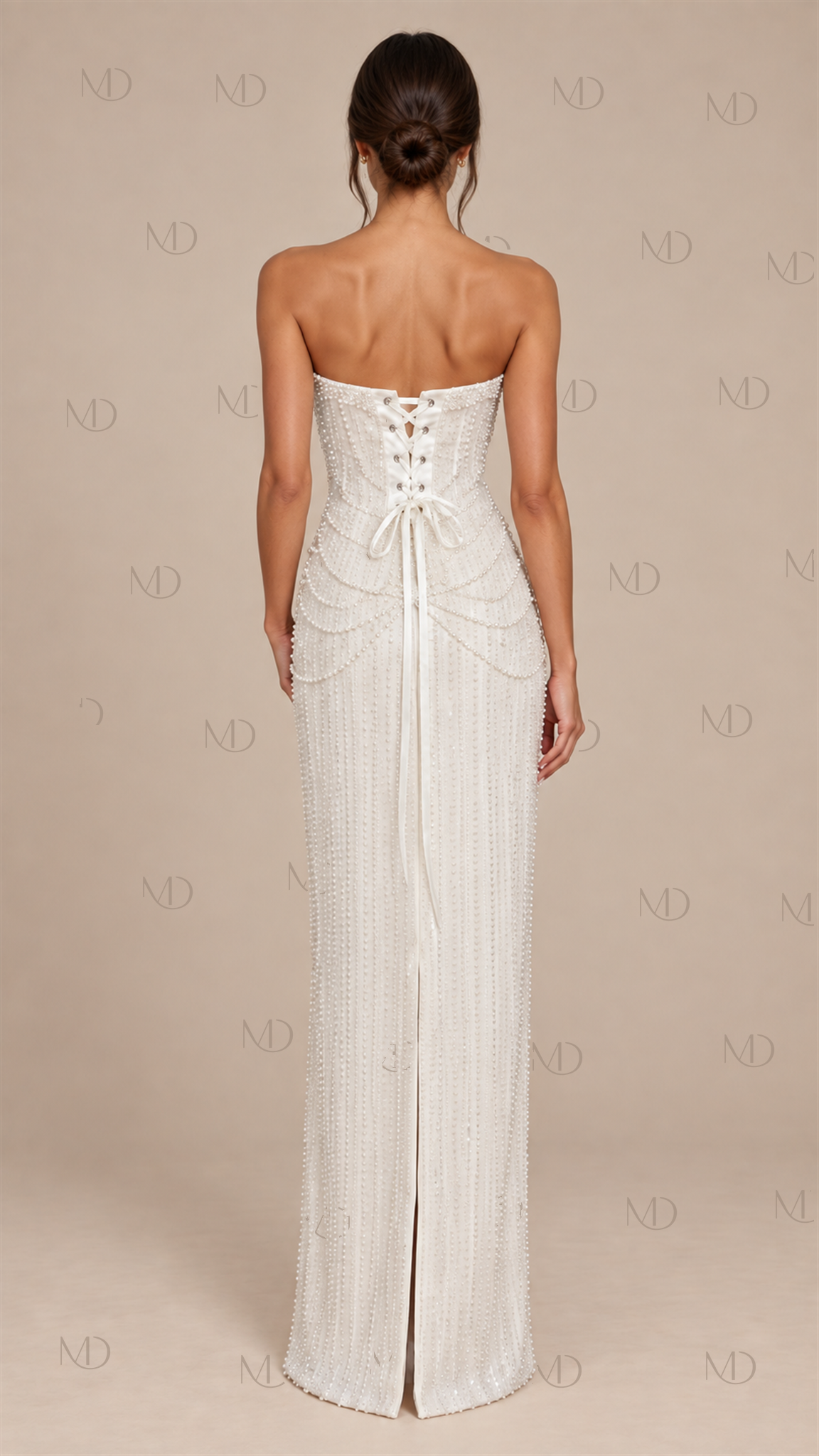 Seraphina Pearl Column Gown — White model back