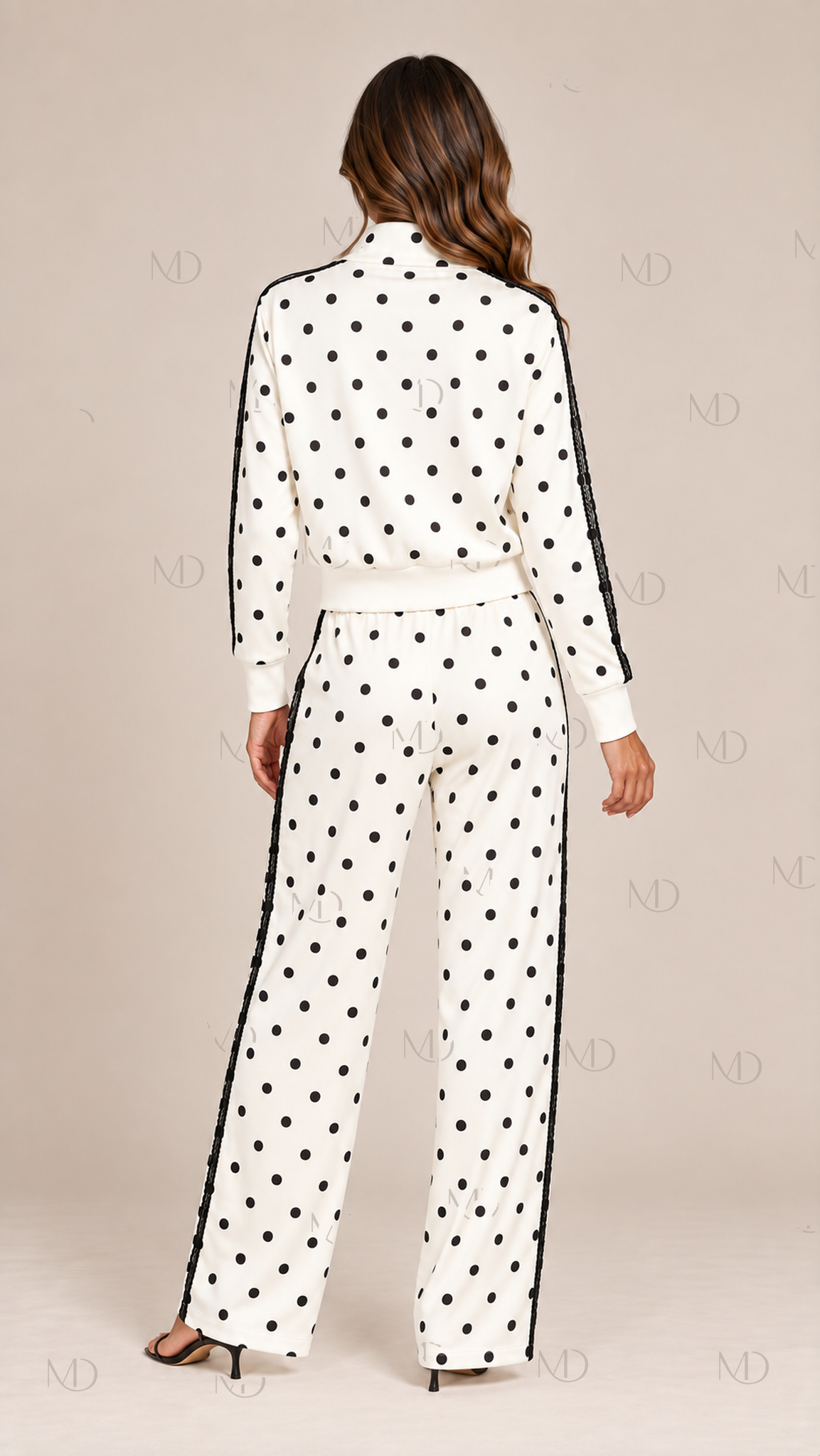 Delphine Polka Dot Track Set — White model back