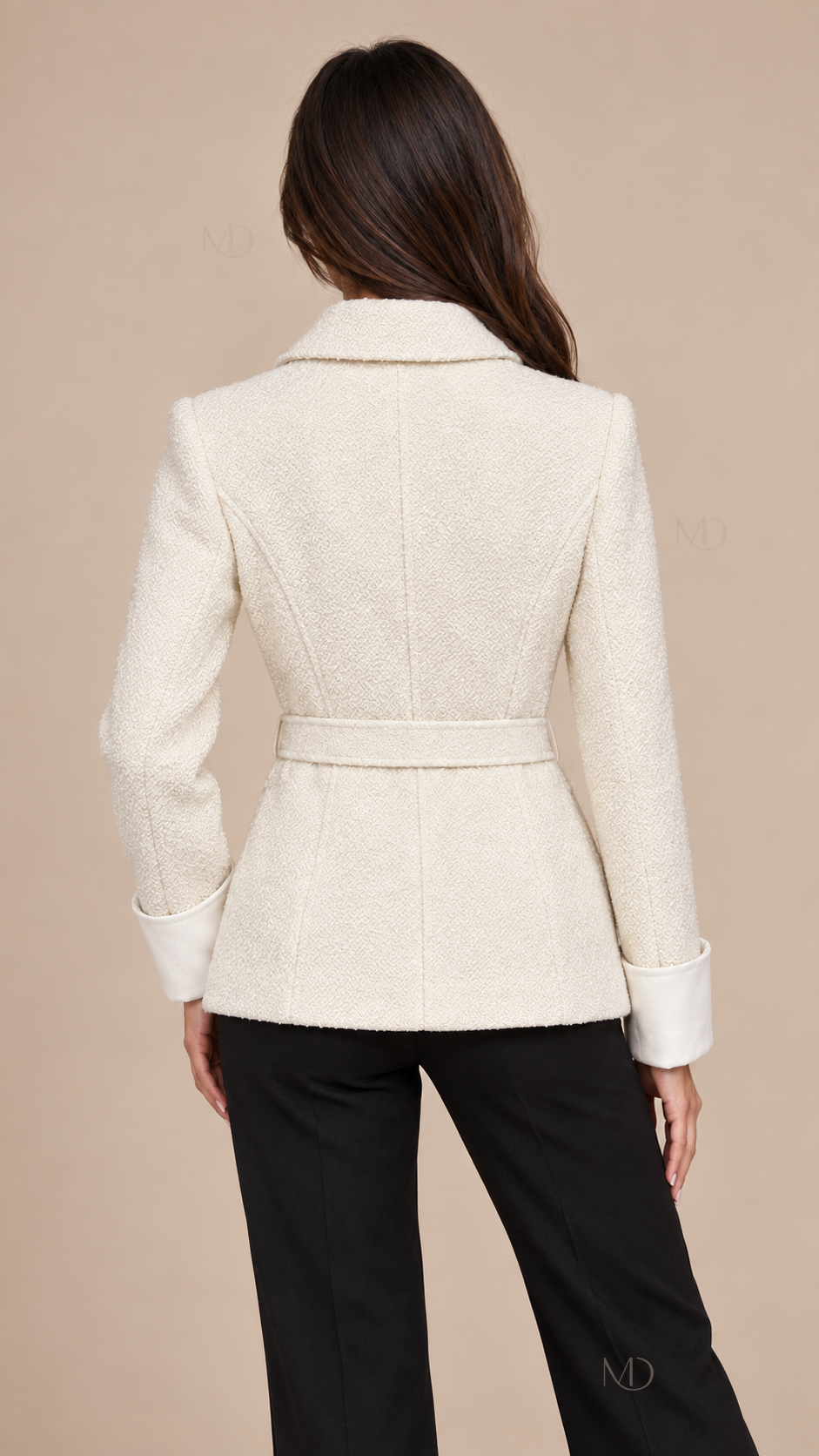 Colette Belted Tweed Jacket — White model back