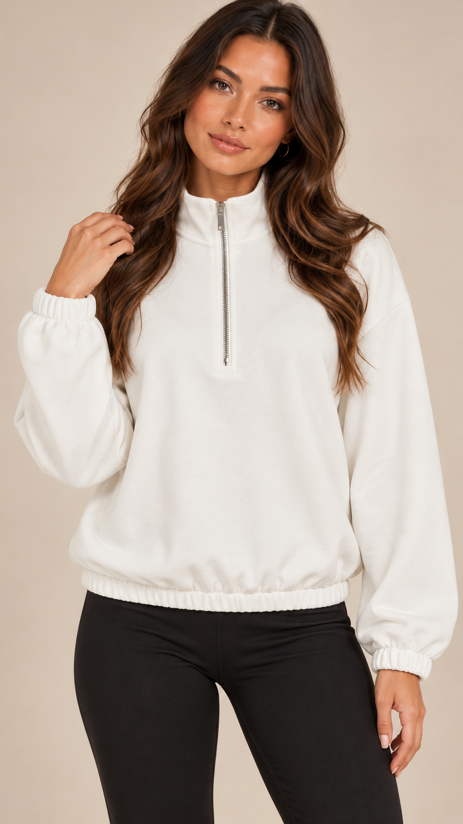 Junia Half-Zip Sweatshirt — White model front