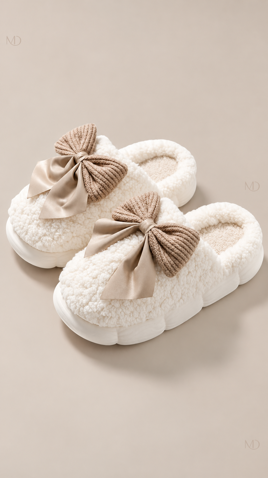 Primrose Bow Plush Slippers — White product only
