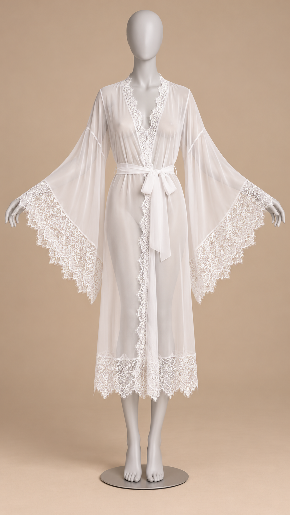 Rosaleen Bell-Sleeve Robe Set — White Robe mannequin front