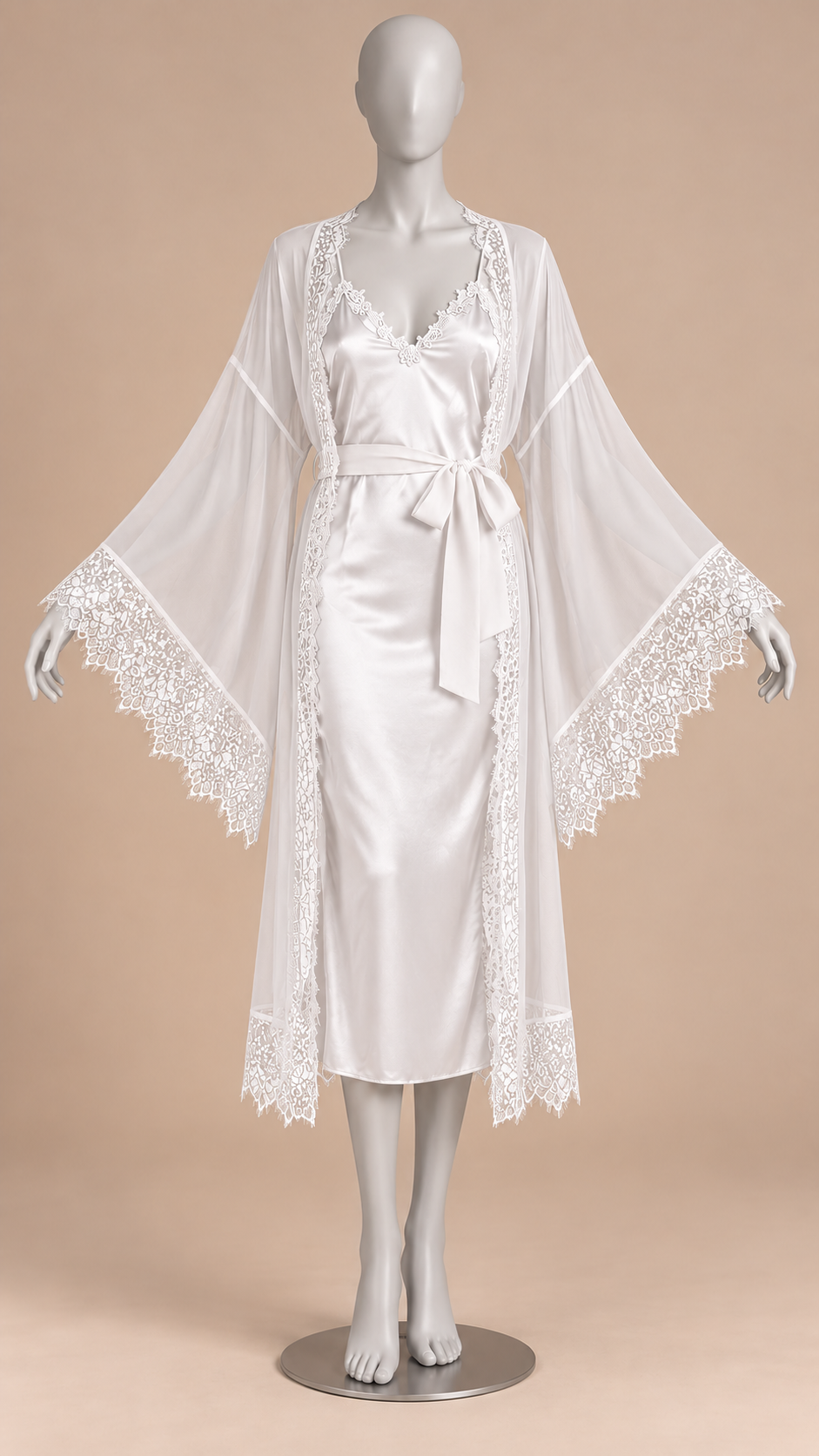 Rosaleen Bell-Sleeve Robe Set — White Robe Set mannequin front