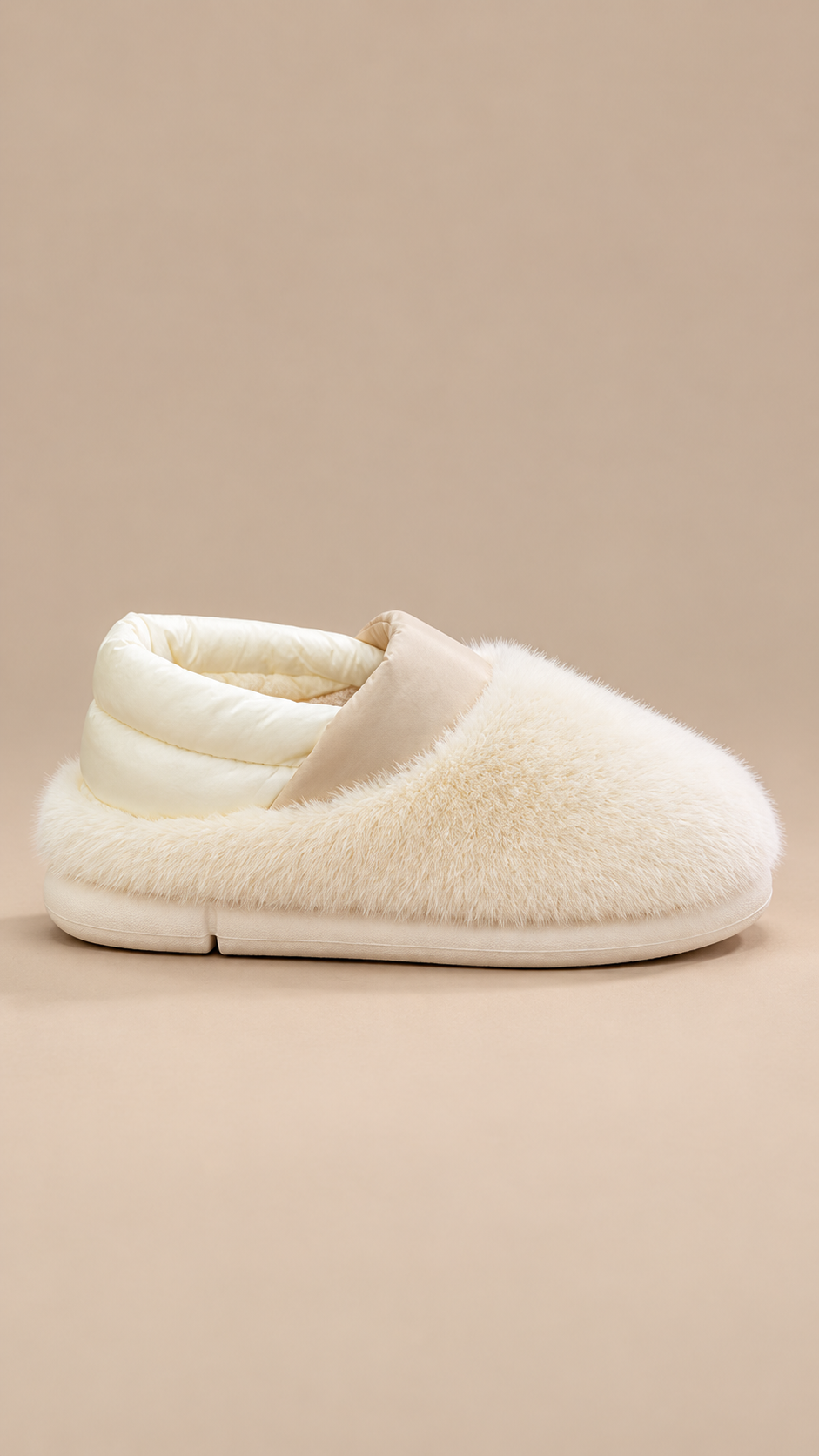 Lucienne Quilt-Collar Slipper — White shoe side