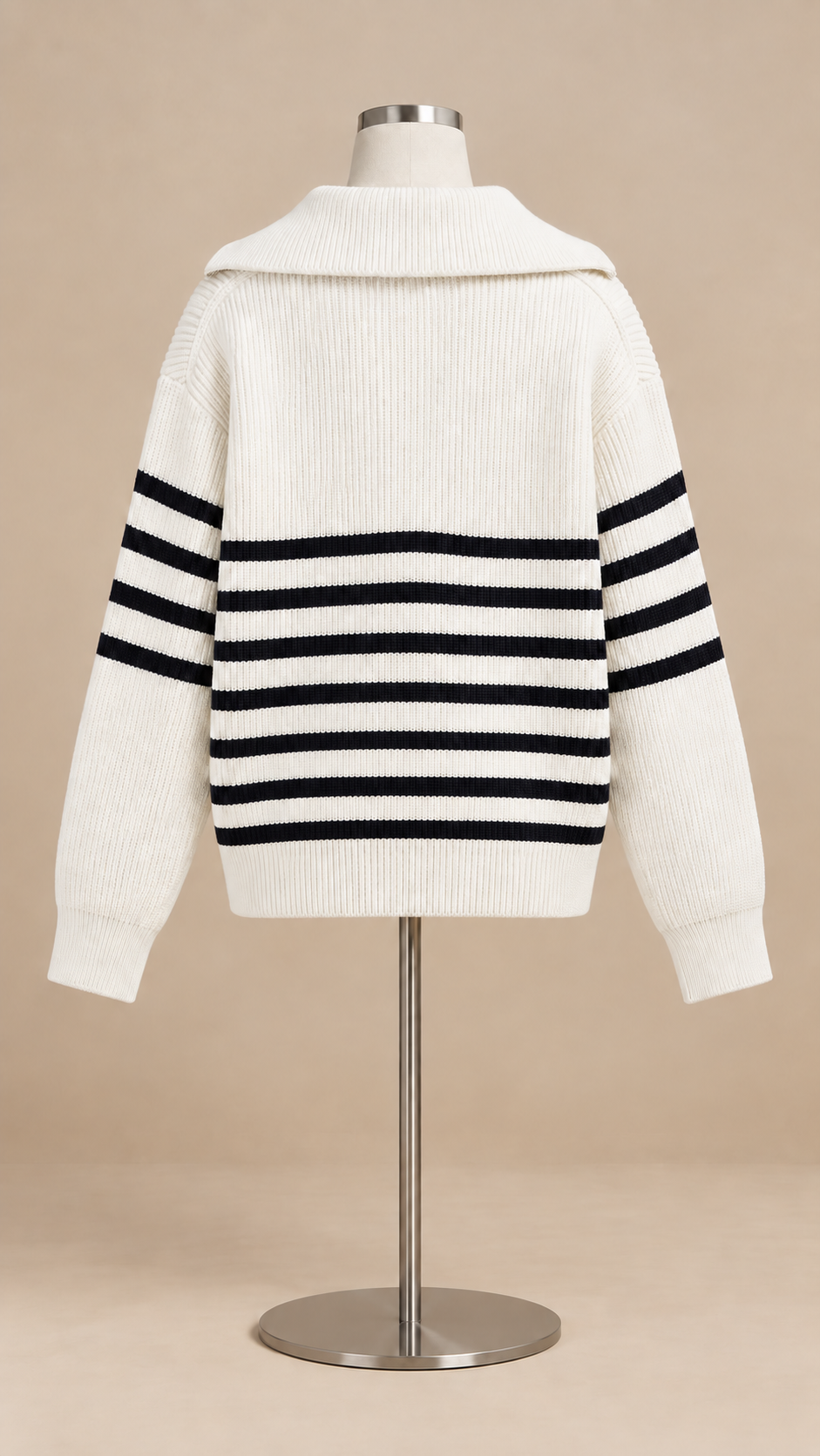 Isadora Half-Zip Sweater — White stripes mannequin back