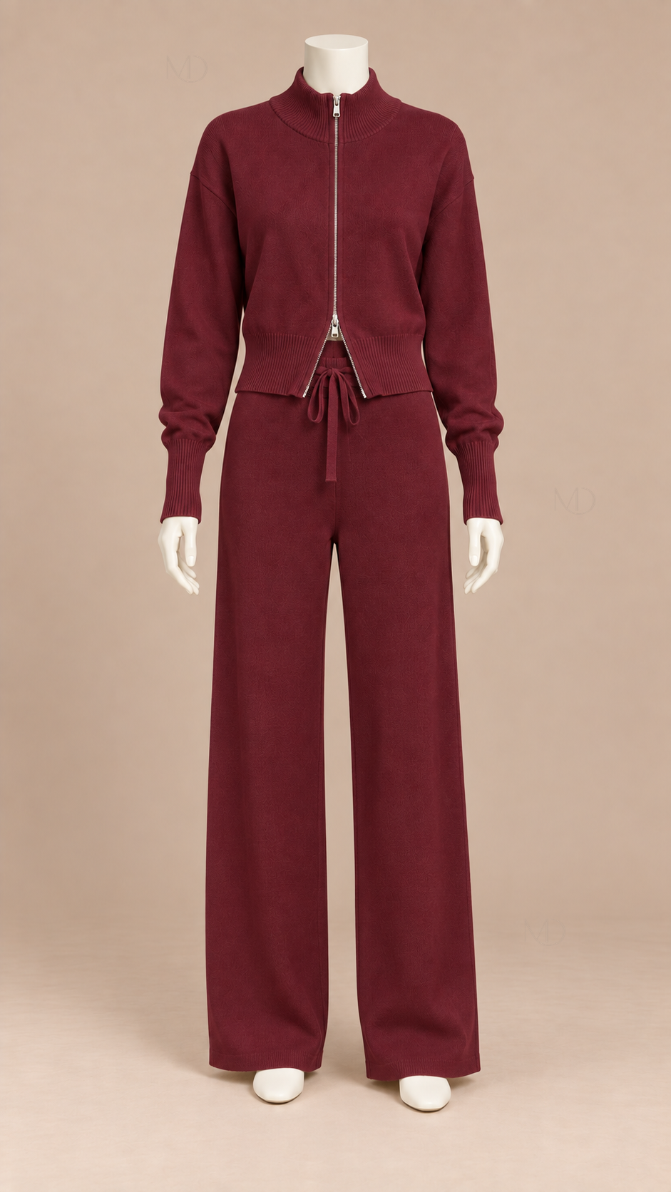 Sienna Double Zip Knit Set — Wine red mannequin front