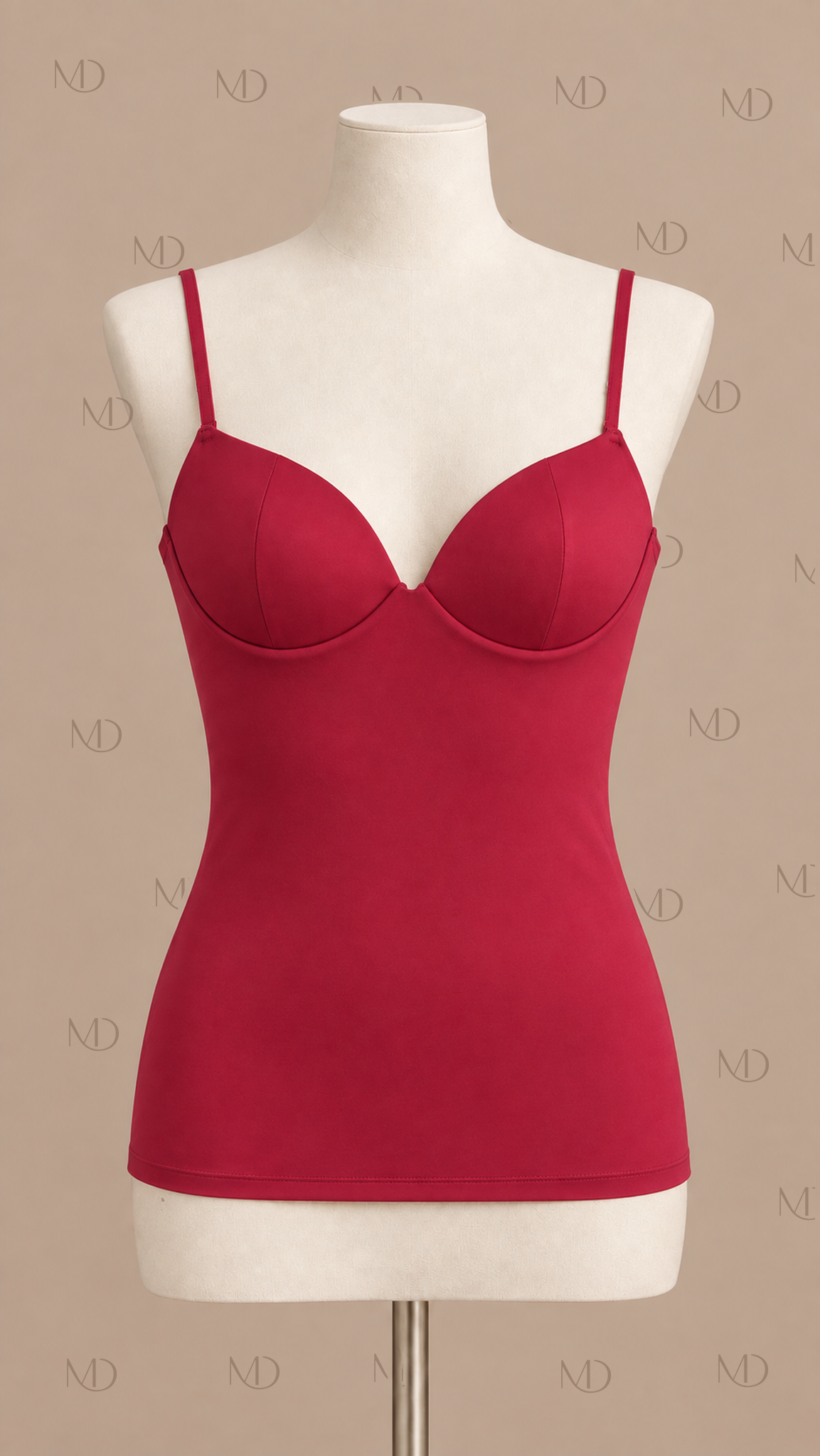 Elise Padded Bustier Cami Top — Wine red mannequin front