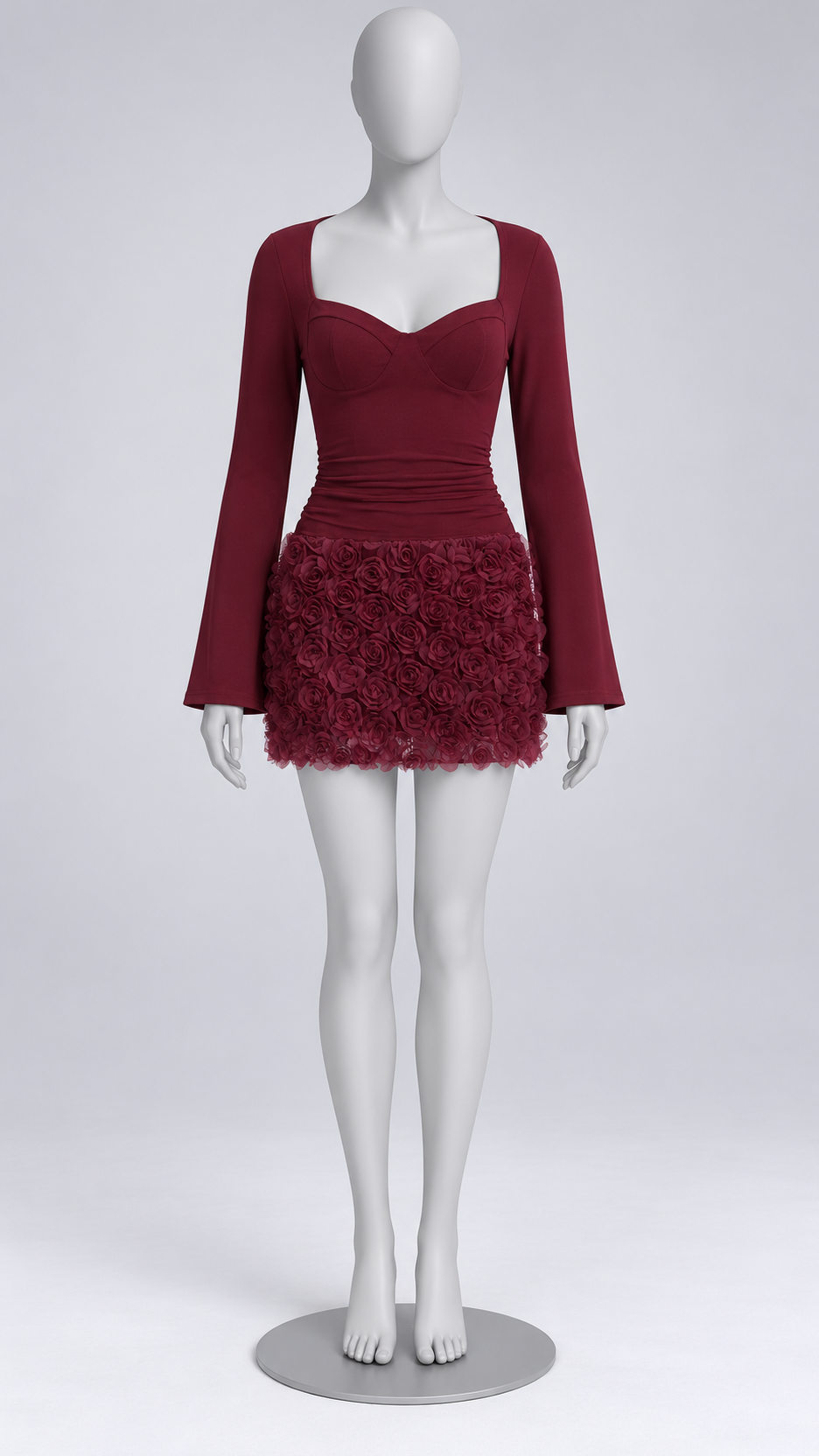 Fiorella Petal-Hem Mini — Wine red mannequin front