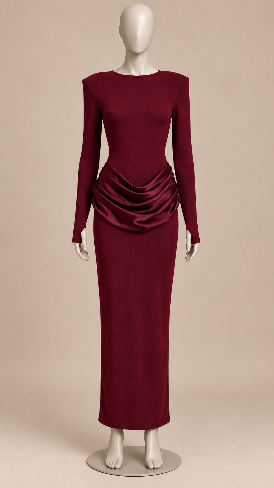 Marnie Ruched Maxi — Wine red mannequin front