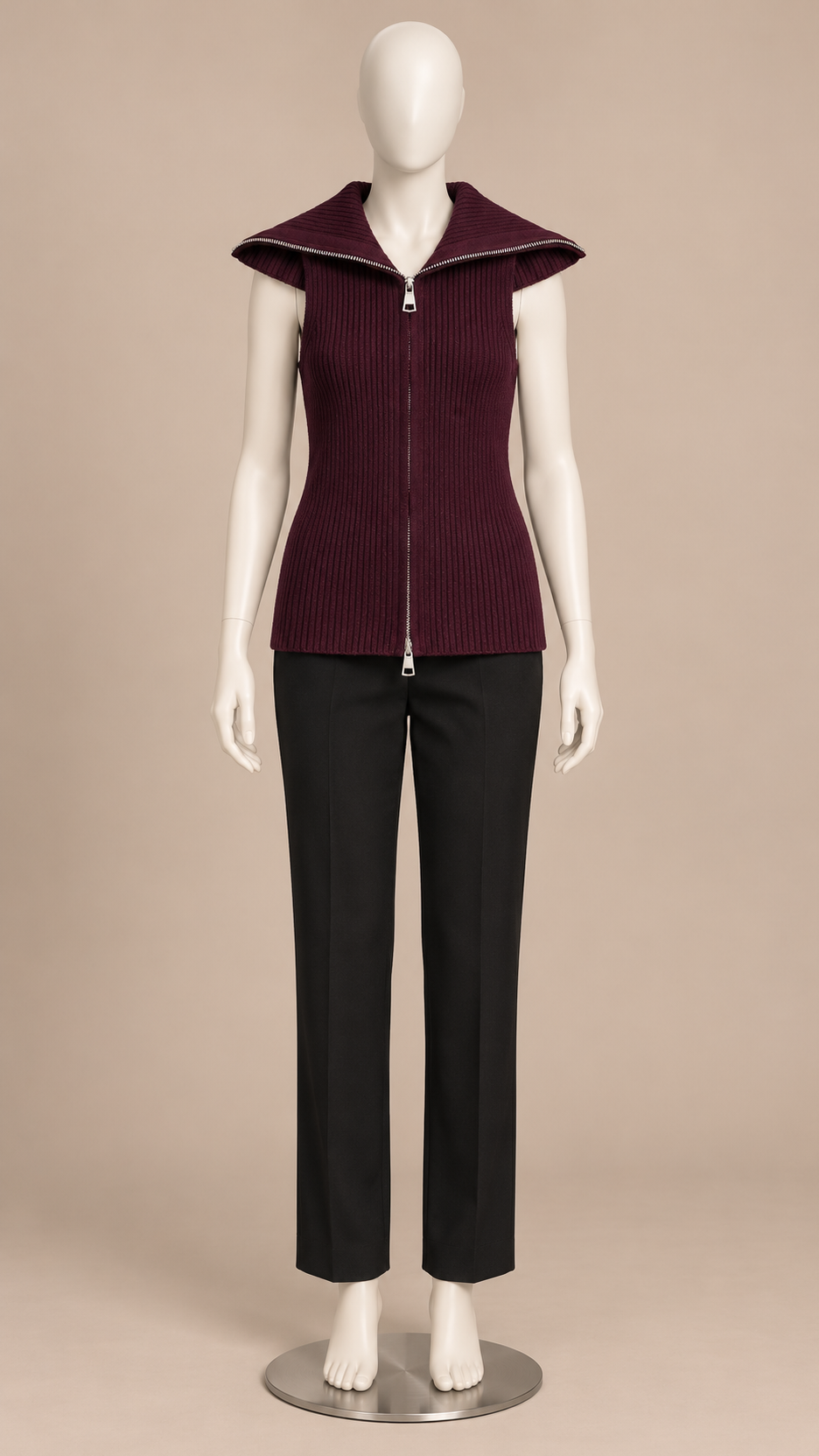 Elowen Wing-Collar Tank — Wine red mannequin front