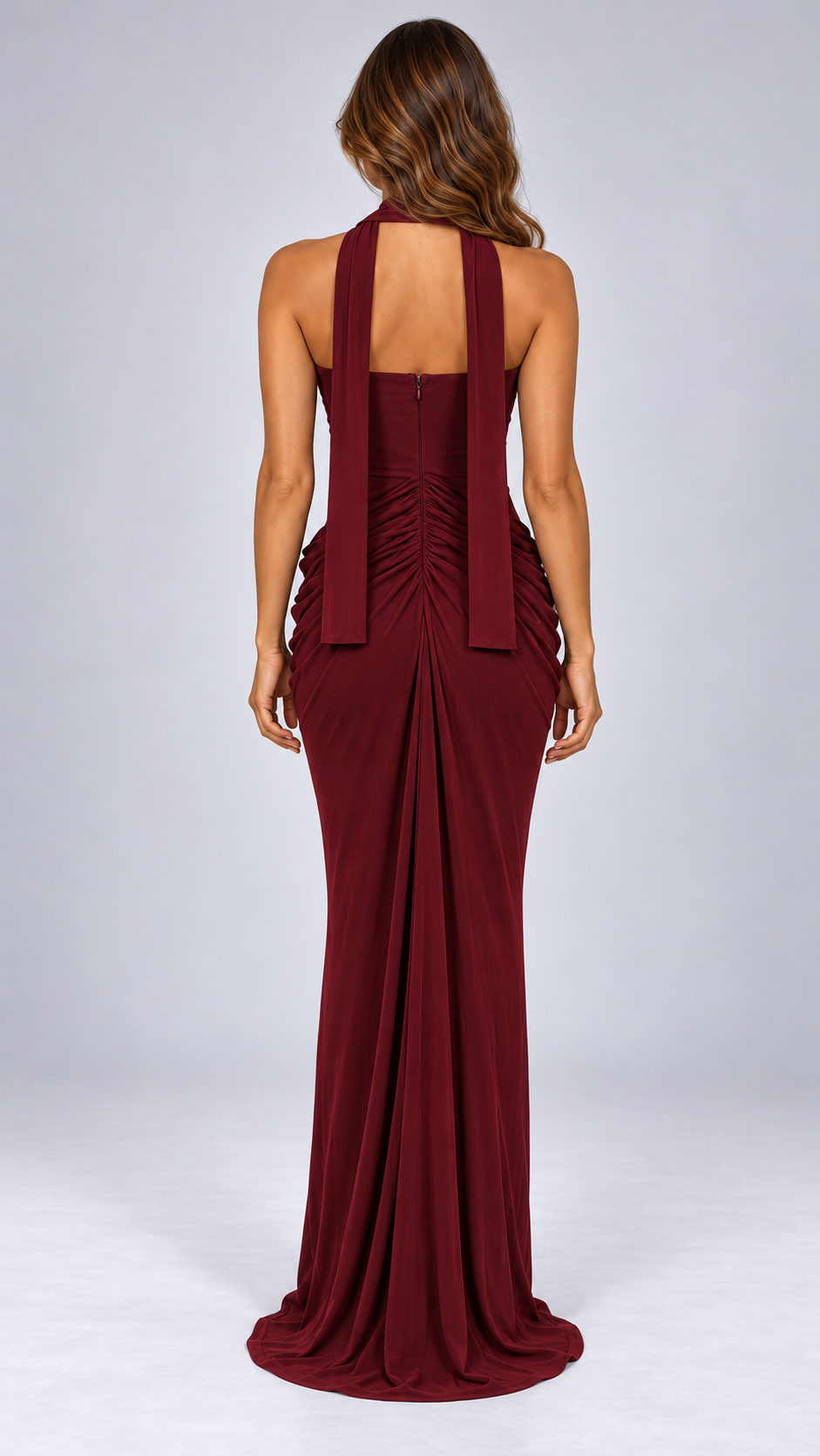 Clementia Ruched Maxi — Wine red model back
