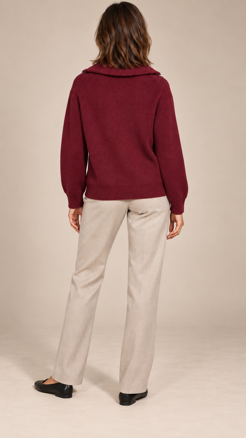 Isadora Half-Zip Sweater — Wine red model back