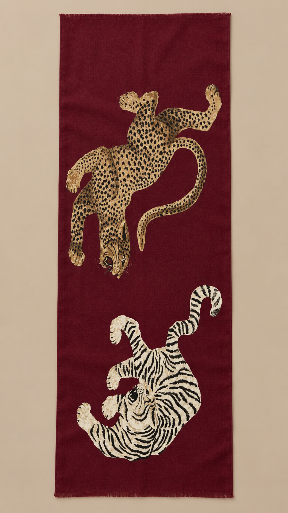 Ambrosine Leopard-Tiger Scarf — Wine red product only