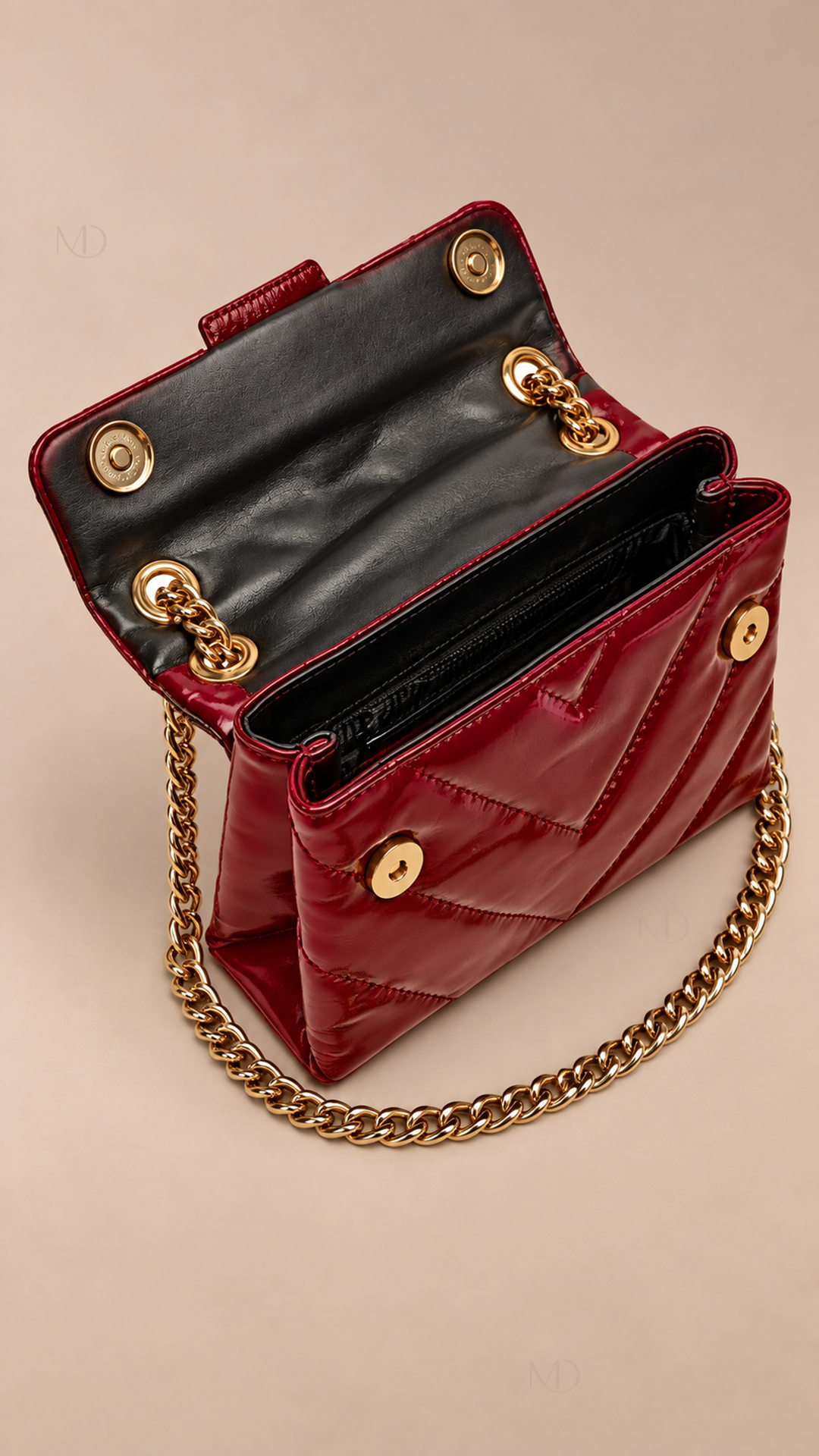 Kensington Quilted Chain Bag — Wine red product open