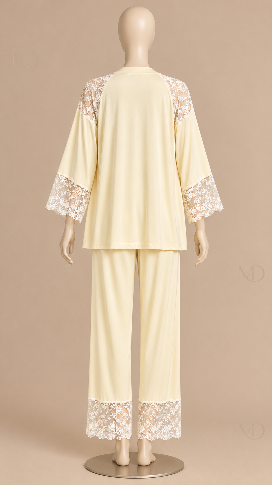 Fabiola Lace-Trim Pajama Set — Yellow mannequin back