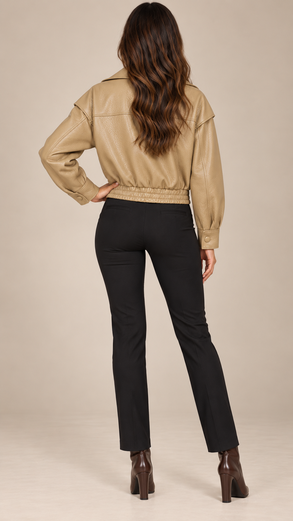 Ludmila Pebbled Leather Jacket — Yellow model back