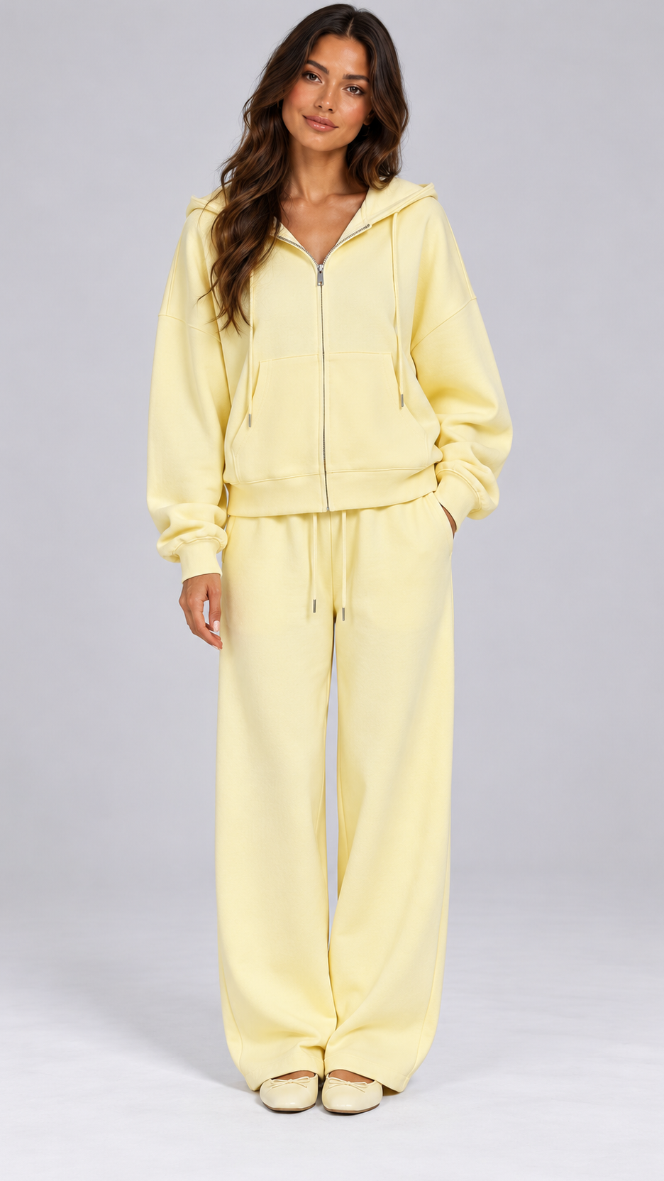 Rozalia Zip-Hoodie Set — Yellow model front