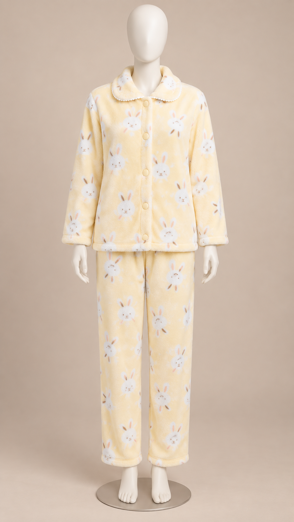 Eloise Fleece Pajama Set — Yellow Rabbit mannequin front
