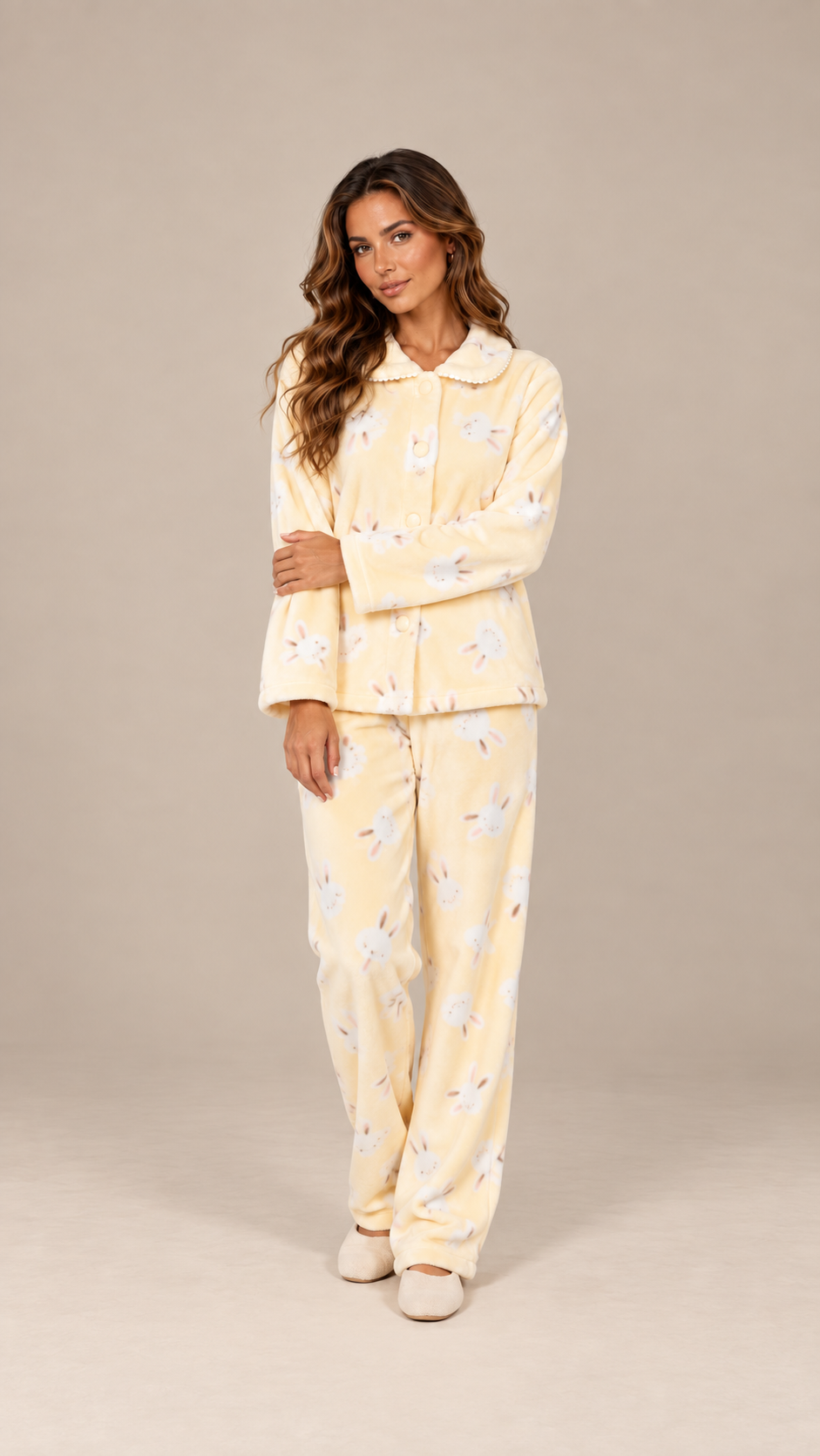 Eloise Fleece Pajama Set — Yellow Rabbit model front