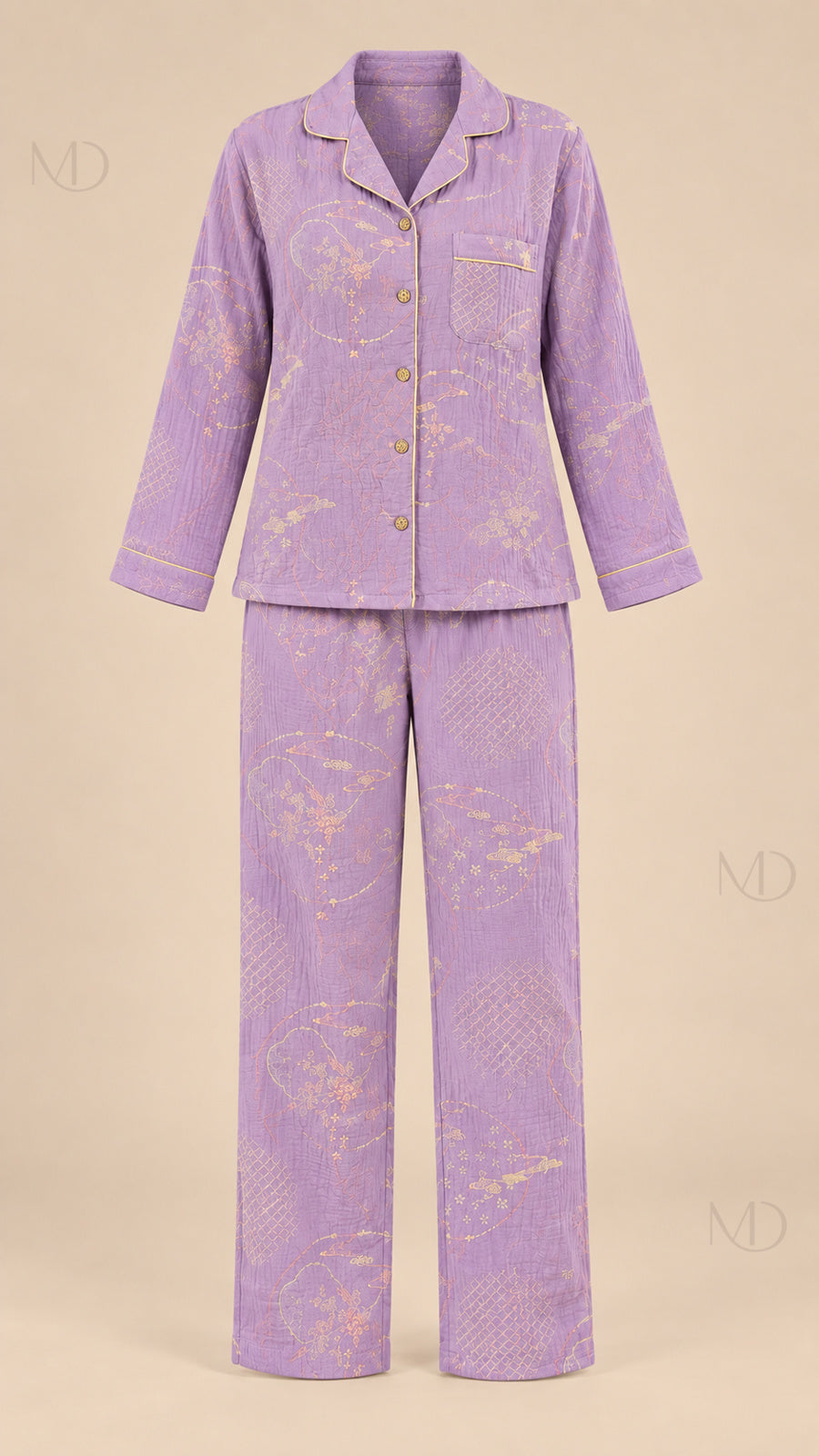 Yuki Gauze Pajama Set purple mannequin front