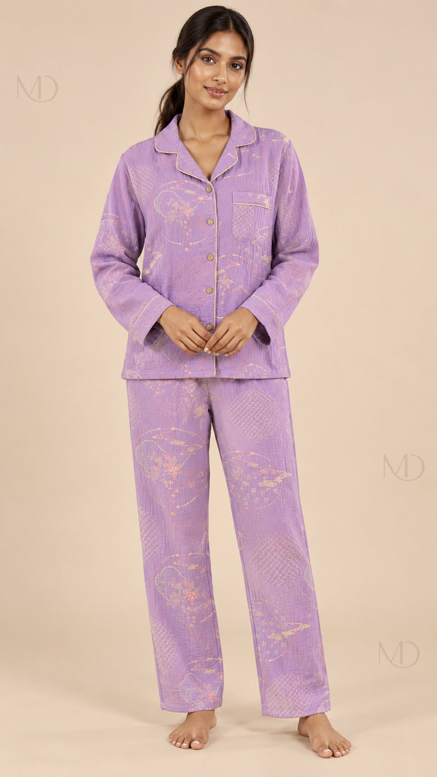 Yuki Gauze Pajama Set purple model front