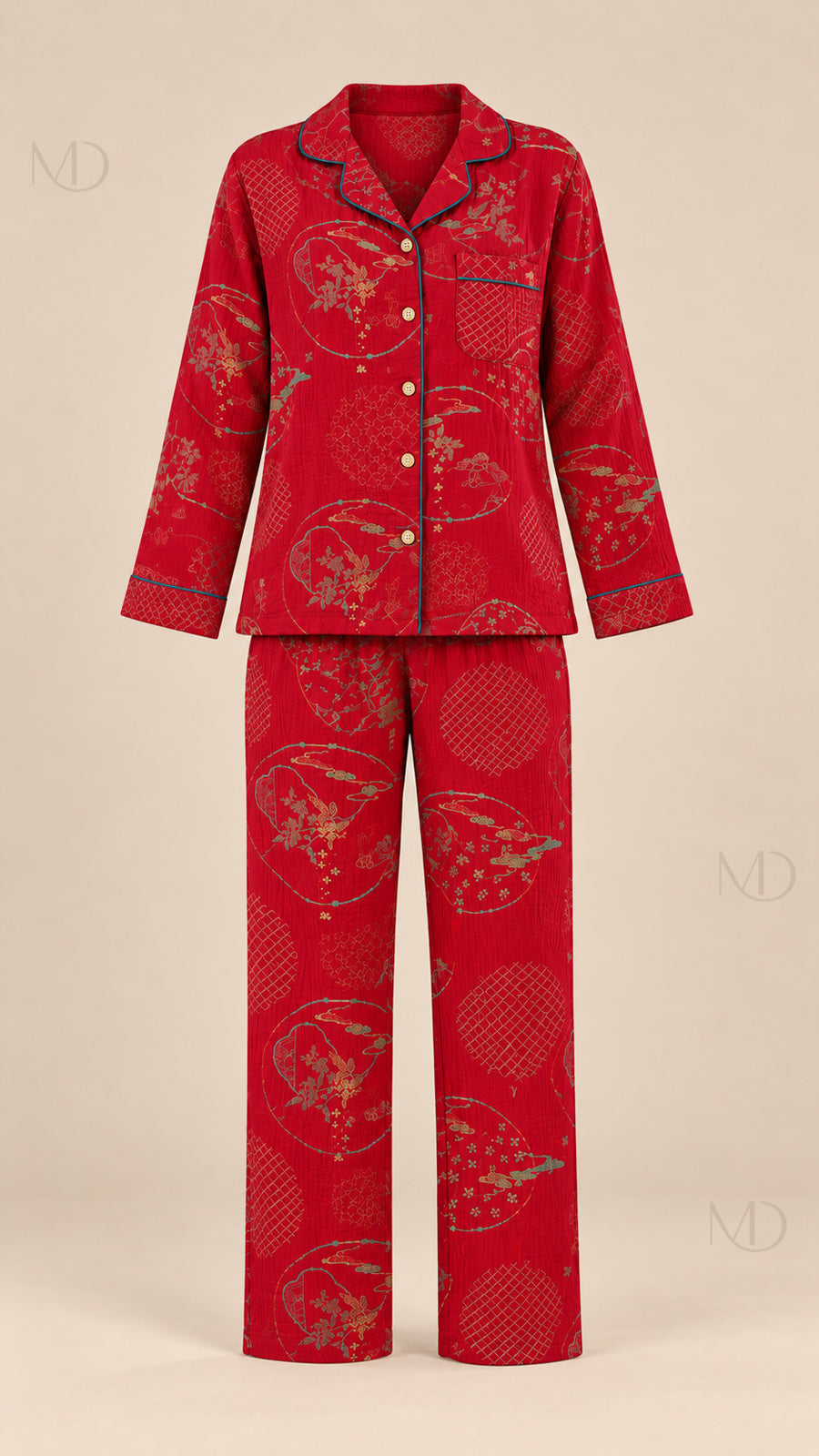 Yuki Gauze Pajama Set red mannequin front