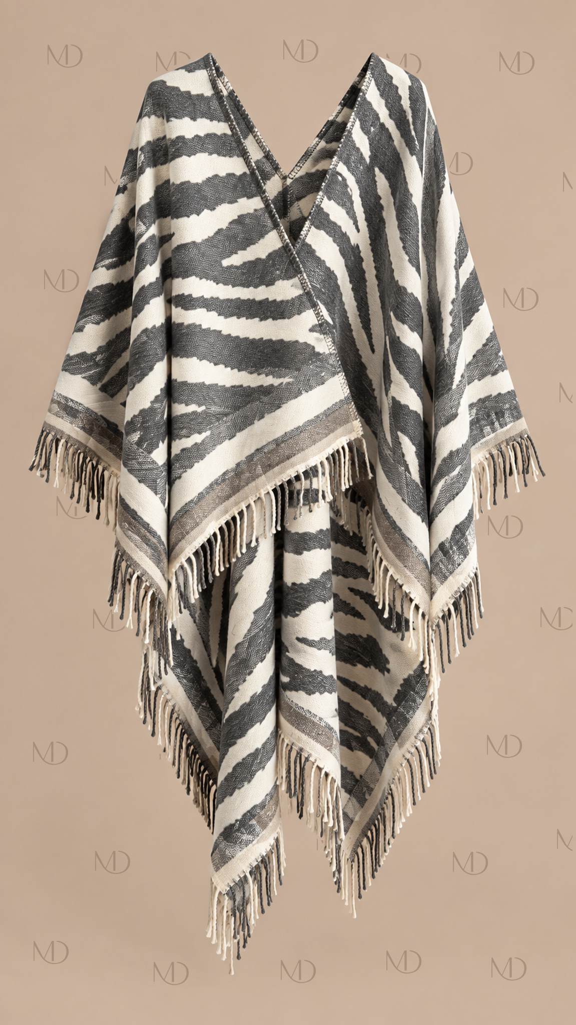 Odette Jacquard Shawl Cape — Zebra Print Gray product only