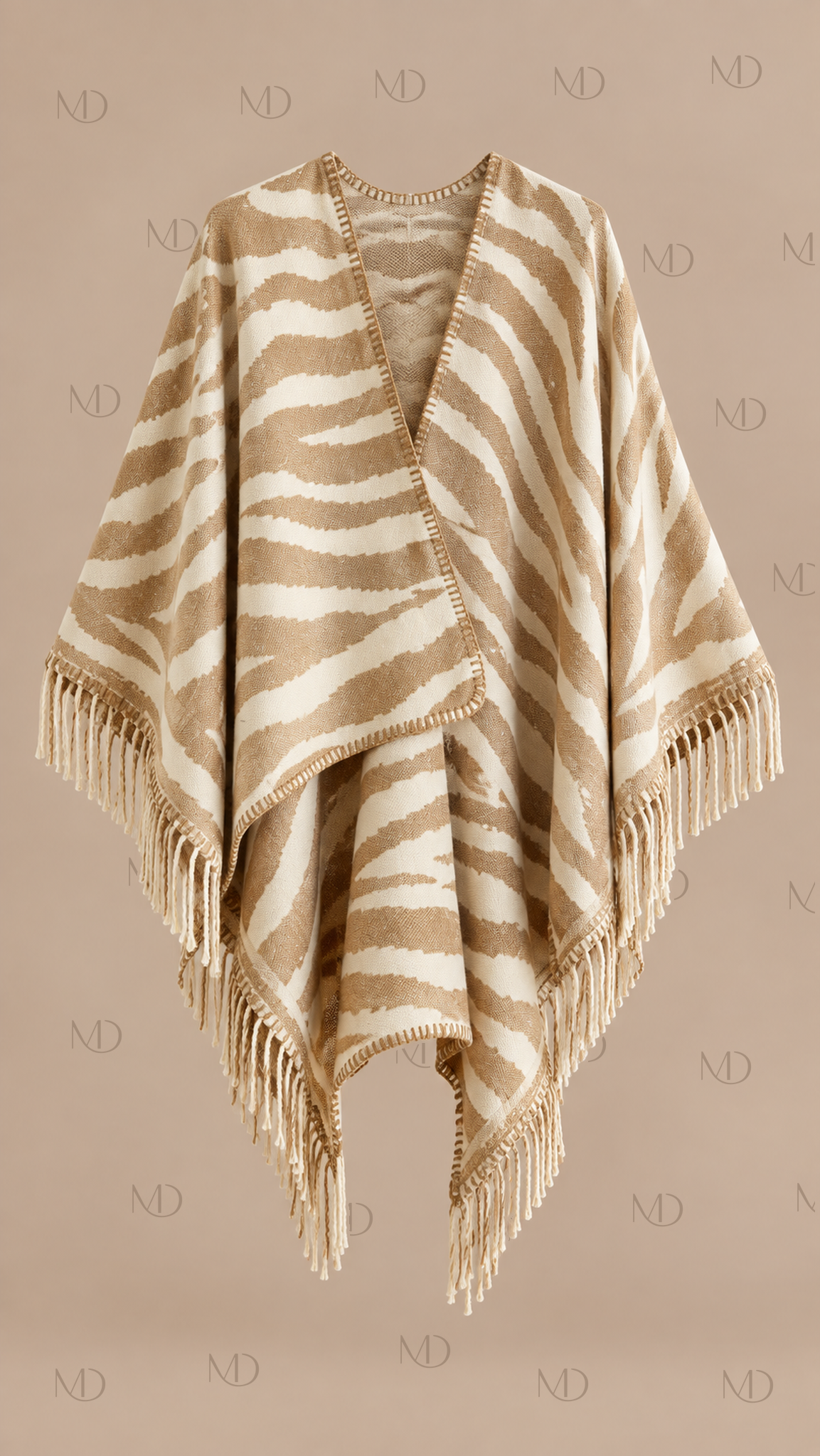 Odette Jacquard Shawl Cape — Zebra Print Khaki product only