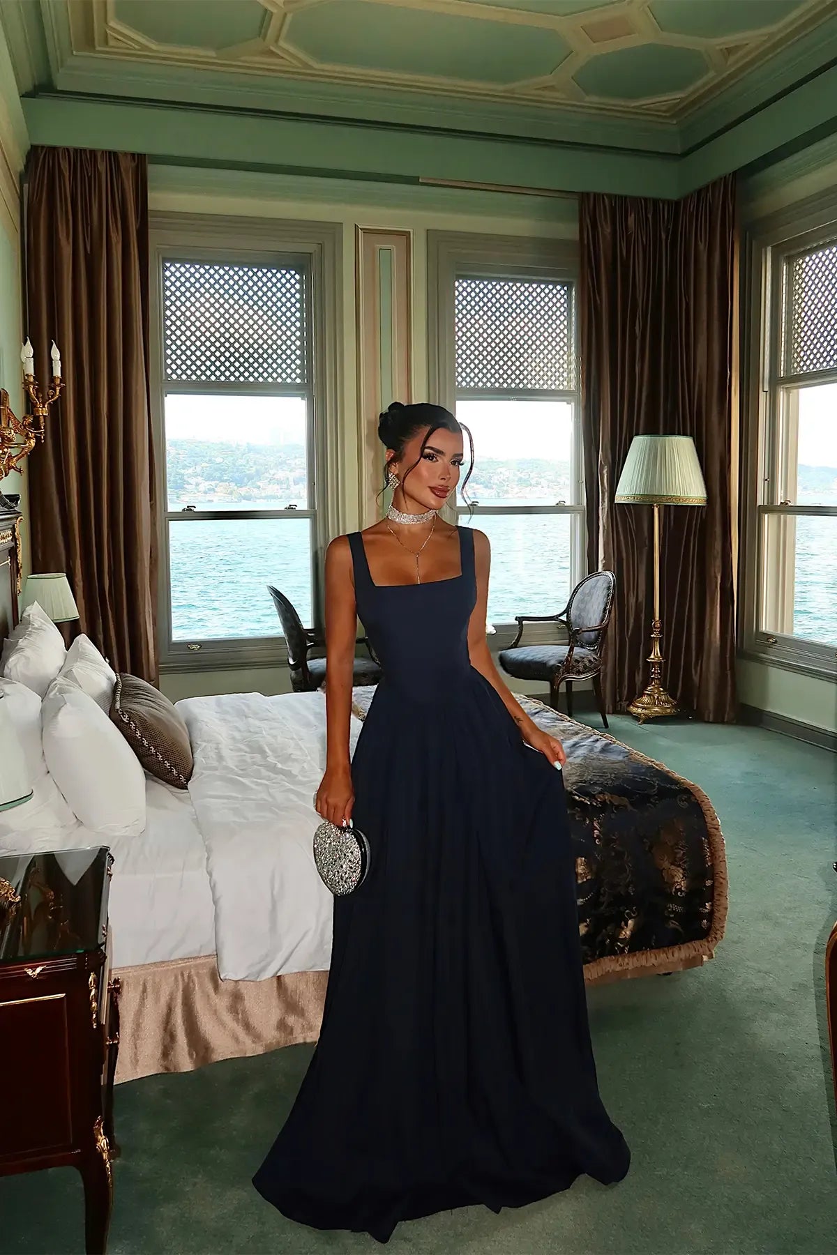 Navy Blue Strappy Long Dress